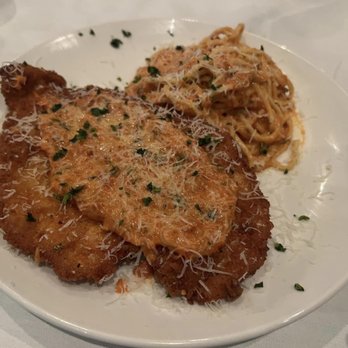 Copper & Vine - Romano-crusted chicken with a side of spaghetti and tomato cream sauce - Wine Tasting Classes Near Me - Irving, Texas Copper & Vine - Romano-crusted chicken with a side of spaghetti and tomato cream sauce - Wine Tasting Classes Near Me - Irving, Texas