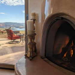 The Grand Hacienda - Fireplace in the great room and views from the patio.