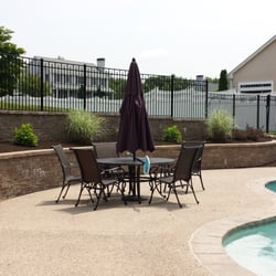 Landry Landscaping - Finished project: Pool area, hardscape retaining walls and patio install, North Attleboro, Mass.