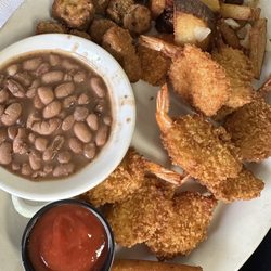 Curtis Watson Restaurant - All You Can Eat Shrimp with Pinto Beans, Grilled Taters and a Hushpuppy