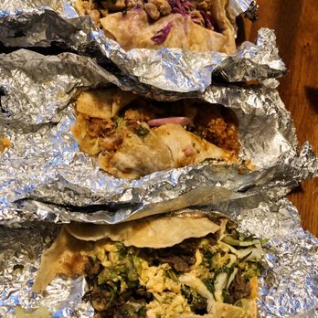 Liberty Taco - Top to Bottom: Thai Basil, Baja Shrimp, Kogi - Tacos Near Me - Houston, Texas Liberty Taco - Top to Bottom: Thai Basil, Baja Shrimp, Kogi - Tacos Near Me - Houston, Texas