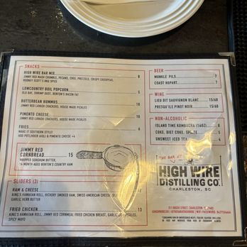 High Wire Distilling - Menu - Beer, Wine & Spirits Near Me - Charleston, South Carolina