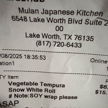 Mulan Japanese Kitchen - Snow White roll - Japanese Near Me - Lake Worth, Texas Mulan Japanese Kitchen - Snow White roll - Japanese Near Me - Lake Worth, Texas
