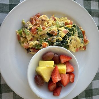 The Gilbert House - Veggie omelette and side of fruit. Also comes with toast but they forgot to bring it out - New American Near Me - Gilbert, Arizona The Gilbert House - Veggie omelette and side of fruit. Also comes with toast but they forgot to bring it out - New American Near Me - Gilbert, Arizona