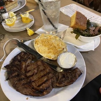 1885 Grill - 16oz ribeye. Mac and cheese and collard greens with cornbread. Perfection! - Seafood Near Me - Chattanooga, Tennessee