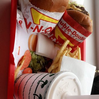 In-N-Out Burger - Hamburger and double with fries and a chocolate shake - Burgers Near Me - Oceanside, California