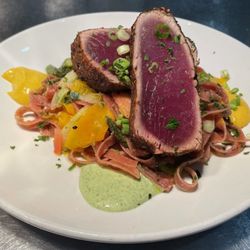 Metropolitan Steak & Seafood - Big eye tuna with house made red beet fettuccine (fish feature of the day)