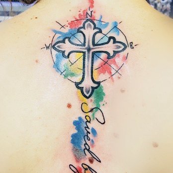 Avenue Tattoo - Watercolor tattoo. Cross. Compass. LOVE! Kelly is an amazing artist. - Tattoo Near Me - Santa Rosa, California Avenue Tattoo - Watercolor tattoo. Cross. Compass. LOVE! Kelly is an amazing artist. - Tattoo Near Me - Santa Rosa, California