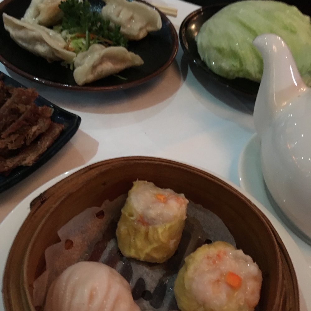 Zen Oriental Restaurant - Pan-fried dumplings (top); steamed shu mai and har gow dim sum (bottom) - Chinese Near Me - Hounslow, XGL