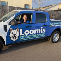 Loomis Pet Waste - Loomis Pet Waste service truck providing weekly dog poop removal in Modesto, CA for local dog owners.