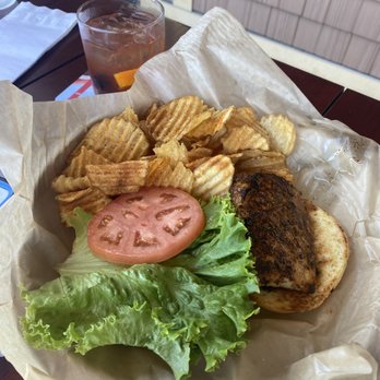The Boardwalk - Blackened grouper sandwich with chips - Seafood Near Me - Put In Bay, Ohio The Boardwalk - Blackened grouper sandwich with chips - Seafood Near Me - Put In Bay, Ohio