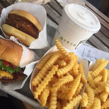 Shake Shack Buckhead - Shroom Burger (Vegetarian), SmokeShack, fries & a Peachtree shake - Burgers Near Me - Atlanta, Georgia Shake Shack Buckhead - Shroom Burger (Vegetarian), SmokeShack, fries & a Peachtree shake - Burgers Near Me - Atlanta, Georgia