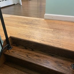 Before/after comparison: stairs are finished and the back of the hall hall way. Middle strip is not done yet. Before/after comparison: stairs are finished and the back of the hall hall way. Middle strip is not done yet.