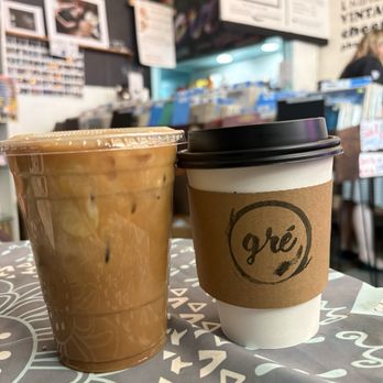 Gre Records & Coffee - Iced caramel latte (left) and vanilla latte (right) - Art Galleries Near Me - Palm Springs, California Gre Records & Coffee - Iced caramel latte (left) and vanilla latte (right) - Art Galleries Near Me - Palm Springs, California