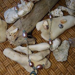 Mauve Pink Fresh Water Pearls with Blue Topaz Quartz. Spectacular delicate very wearable day or night Mauve Pink Fresh Water Pearls with Blue Topaz Quartz. Spectacular delicate very wearable day or night