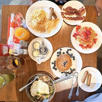 Elly's Brunch & Cafe - Pancakes (blueberry & strawberries), syrup, Classic breakfast, & a hash-brown skillet. Amazing flavor! - Breakfast & Brunch Near Me - Phoenix, Arizona