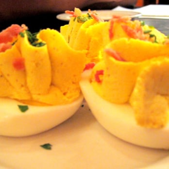 Woodberry Kitchen - Deviled Eggs with chipped ham - American Near Me - Baltimore, Maryland Woodberry Kitchen - Deviled Eggs with chipped ham - American Near Me - Baltimore, Maryland