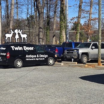 Twin Deer Antique Mall & Design - Their company vehicle and parking lot - Antiques Near Me - High Point, North Carolina