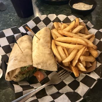 Blind Pig Tavern - Greek Chicken Tender Wrap with Fries - Dive Bars Near Me - Athens, Georgia Blind Pig Tavern - Greek Chicken Tender Wrap with Fries - Dive Bars Near Me - Athens, Georgia