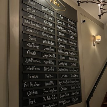 Husk - Board showing where every ingredient was sourced from - American Near Me - Charleston, South Carolina