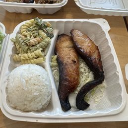 Miso butterfish with pasta salad. They ran out of the tofu salad. Miso butterfish with pasta salad. They ran out of the tofu salad.