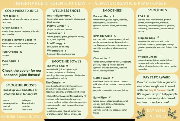 Menu photo 7 Inheritance Juicery Tulsa, OK