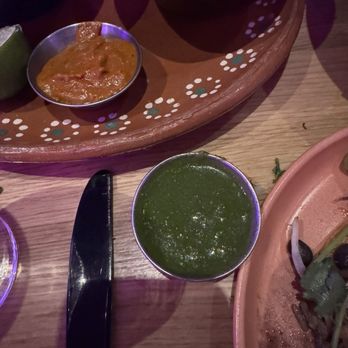 Durango Cocina & Rooftop - The 2 diff salsas. One that tasted like chili beans and grass - Latin American Near Me - Rancho Cucamonga, California