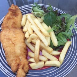 Union Square Fish & Chips Shop - Flake and chips (salad: model's own). NB this is about one third of the chips provided.