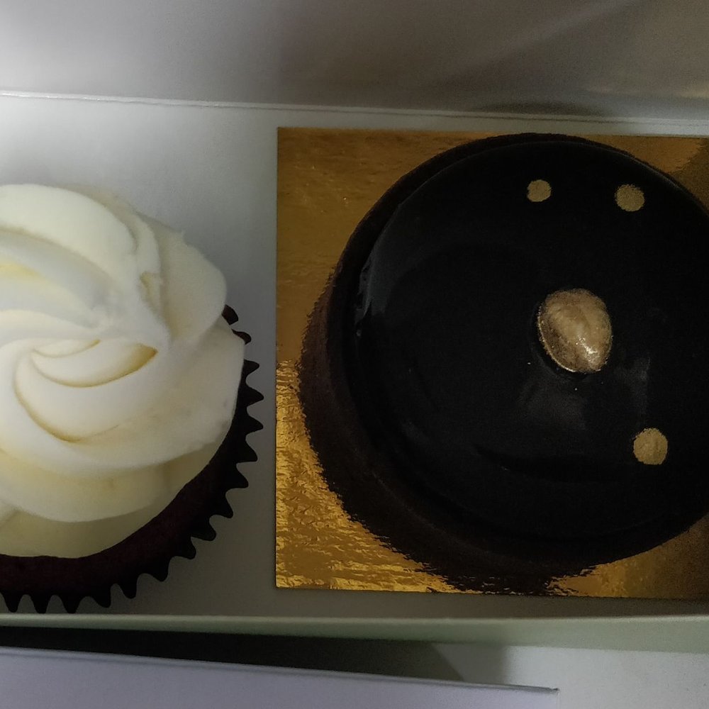 Marvel Cake - Red Velvet Cupcake / Hazelnut Mouse Tart - All so good ! - Bakeries Near Me - Campbell, California