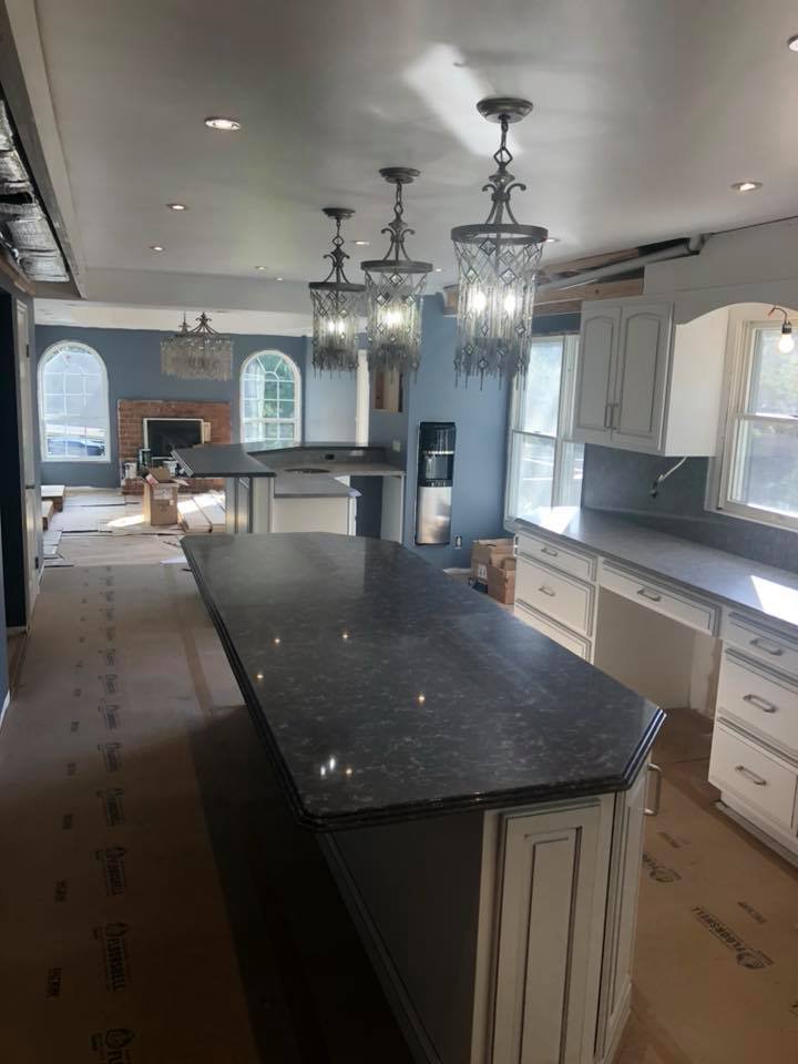Silestone Ocean Jasper Kitchen Counters With Triple Waterfall Edge