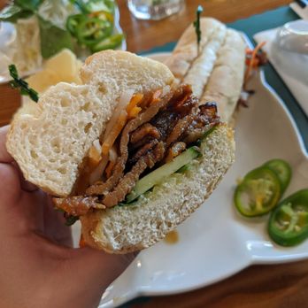 The Pho Cabin - Cross section of the pork bahn mi sandwich - Vietnamese Near Me - Los Altos, California