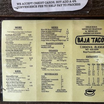 Baja Taco - Menu - Juice Bars & Smoothies Near Me - Cordova, Alaska