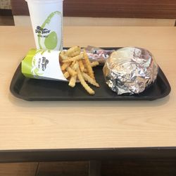 Del Taco - Dbl Del Cheeseburger Meal.  I add jalapeños, cheddar cheese, lettuce, tomatoes, onions.