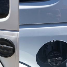 Before and after pics (before I reinstalled the gas cap). The dents are completely removed and the body line is restored. Before and after pics (before I reinstalled the gas cap). The dents are completely removed and the body line is restored.