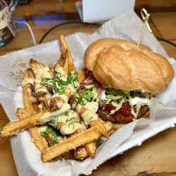 "Sweet Tater & Chickpea Burger" and "Unicorn Fries"