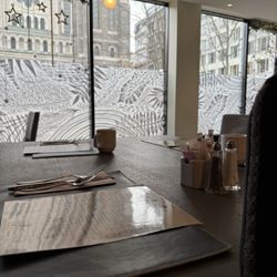 Frosted glass nice accent and it also blocked view of the homeless on the cathedral steps(not sure if this was intentional)