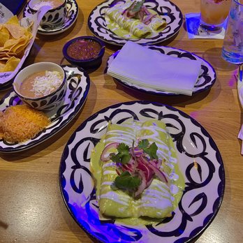 Kalaveras - Enchiladas verdes with chicken, rice and beans - Bars Near Me - Moreno Valley, California Kalaveras - Enchiladas verdes with chicken, rice and beans - Bars Near Me - Moreno Valley, California