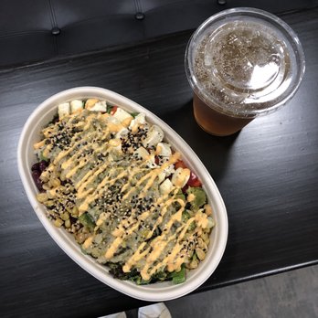 REDWHITE - Boston - white rice, power & muscle topping, yuzu sauce humble bowl with a hoja iced tea - Sushi Bars Near Me - Boston, Massachusetts REDWHITE - Boston - white rice, power & muscle topping, yuzu sauce humble bowl with a hoja iced tea - Sushi Bars Near Me - Boston, Massachusetts