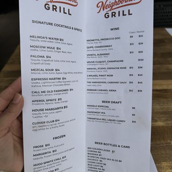 The Neighborhood Grill - Cocktail menu - Burgers Near Me - Santa Barbara, California The Neighborhood Grill - Cocktail menu - Burgers Near Me - Santa Barbara, California
