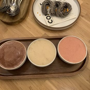 Acopio - 3 different ice cream (chocolate, apple cider & guava) and churros - New Mexican Cuisine Near Me - San Jose, California