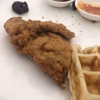 Odeum - [Morgan Hill] - Super sad piece of chicken with my order of chicken & waffles ... more like a chicken nugget! - Mediterranean Near Me - Morgan Hill, California