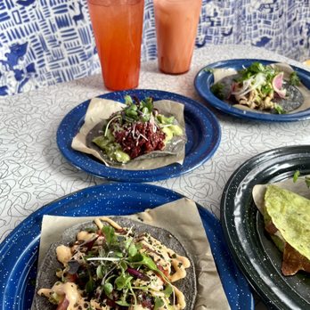 Nixta Taqueria - tuna tostada + beet tostada + agua fresca + horchata - Mexican Near Me - Austin, Texas