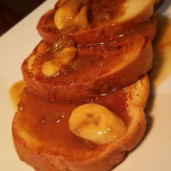 Grain Craft Bar + Kitchen - Banana foster French toast... wasn't really French toast just barely toasted bread with stuff on top! - New American Near Me - Newark, Delaware Grain Craft Bar + Kitchen - Banana foster French toast... wasn't really French toast just barely toasted bread with stuff on top! - New American Near Me - Newark, Delaware