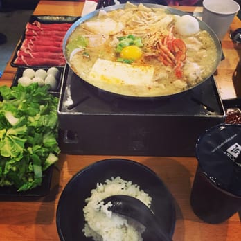 Boiling Point - Miso hot pot with some veggies, quail eggs and lamb meat. - Taiwanese Near Me - Seattle, Washington Boiling Point - Miso hot pot with some veggies, quail eggs and lamb meat. - Taiwanese Near Me - Seattle, Washington