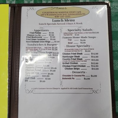 Menu photo 2 Courthouse Whistle Stop Cafe Livingston, TX Menu photo 2 Courthouse Whistle Stop Cafe Livingston, TX