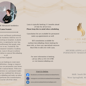 Microblading By Lana - Front side of updated 2024 Microblading by Lana brochure - Permanent Makeup Near Me - West Springfield, Massachusetts Microblading By Lana - Front side of updated 2024 Microblading by Lana brochure - Permanent Makeup Near Me - West Springfield, Massachusetts