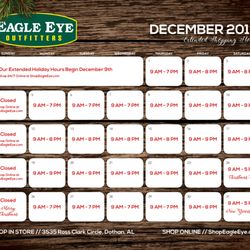 Eagle Eye Outfitters - 2016 Extended Shopping Hours  *Update // We will close at 6:00 PM on 12/17