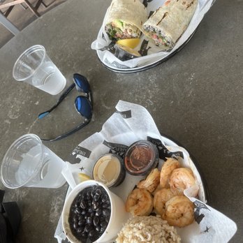 Bear Flag Fish - (Top to bottom) Bear Flag Burrito and Small Shrimp Plate with black beans and brown rice - Seafood Markets Near Me - Newport Beach, California Bear Flag Fish - (Top to bottom) Bear Flag Burrito and Small Shrimp Plate with black beans and brown rice - Seafood Markets Near Me - Newport Beach, California
