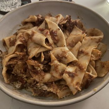 Freeman’s - Pappardelle with braised short rib ragout after mixing cheese mountain into the dish. - Modern European Near Me - Provincetown, Massachusetts Freeman’s - Pappardelle with braised short rib ragout after mixing cheese mountain into the dish. - Modern European Near Me - Provincetown, Massachusetts