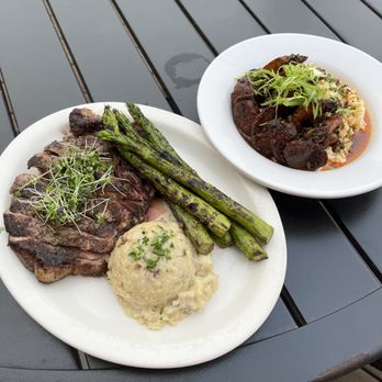 The Bistro at Shuksan - Ribeye (with perfectly grilled asparagus and garlic mashed potatoes) and Shrimp & Grits - Southern Near Me - Bellingham, Washington